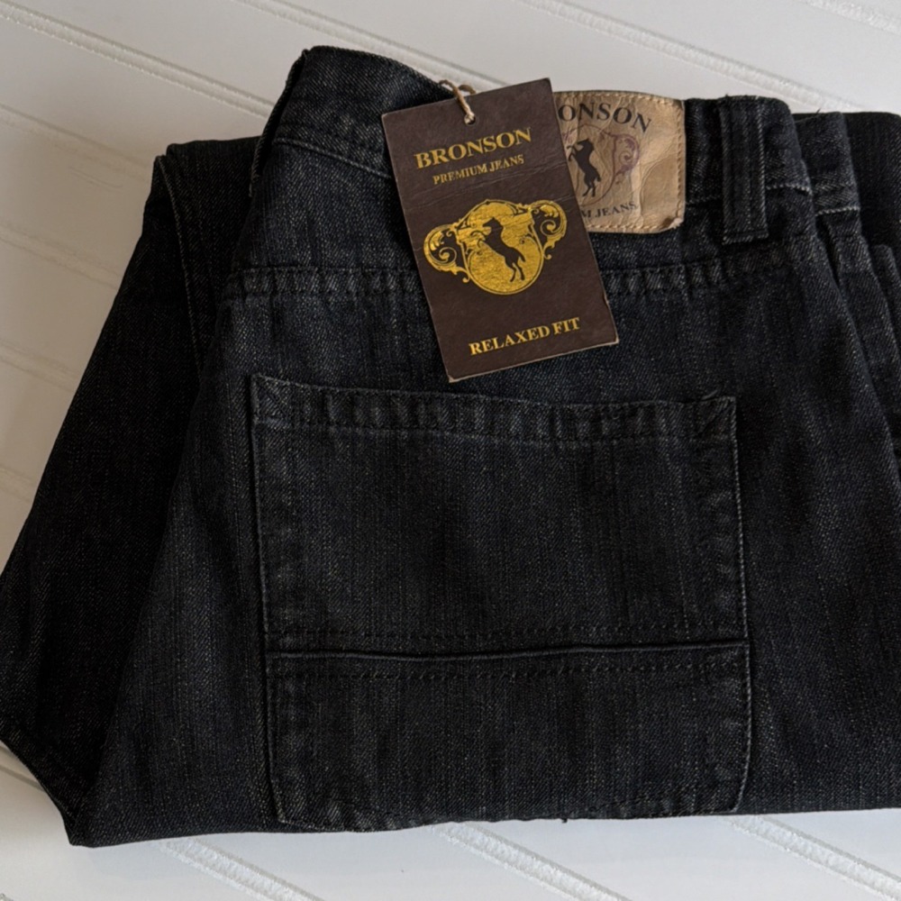 Bronson Loose Fit Straight Black Denim Jeans Pockets 36x32 Baggy
